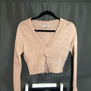 Fashion Nova Scalloped Knit Crop Top in Blush